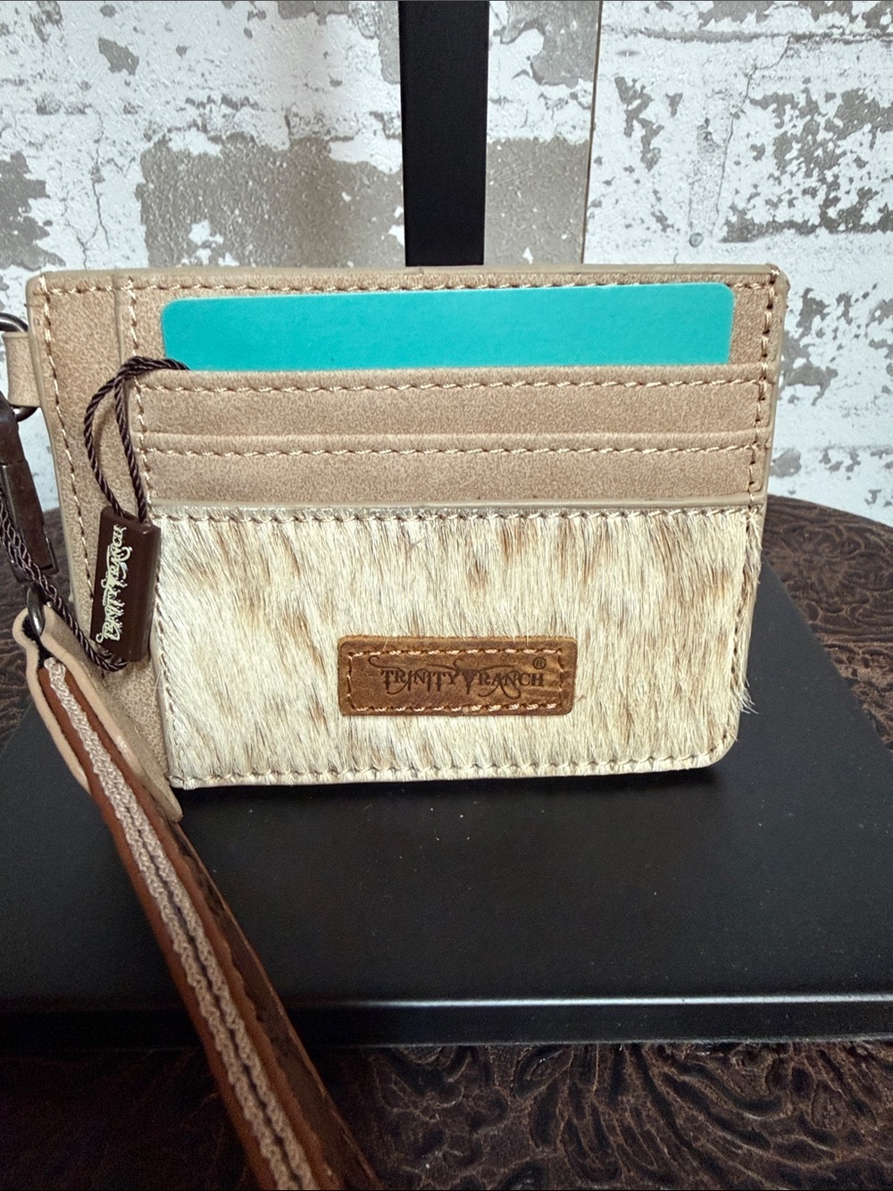 Trinity Ranch Beige Hair-On Card Wallet with Wristlet